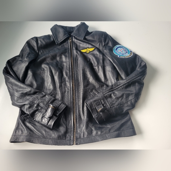 J4 Leather USS Quincy CA-71 Task Force 77 Korea Patch Women's Jacket Black M - Picture 2 of 10